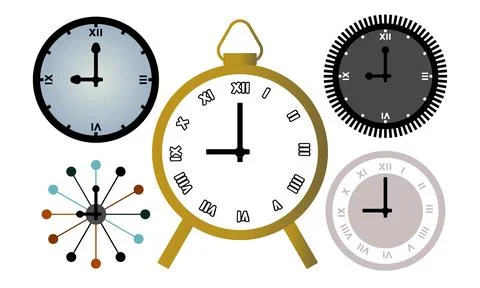 Time And Clock Vector Illustration Collection. Stock Illustration