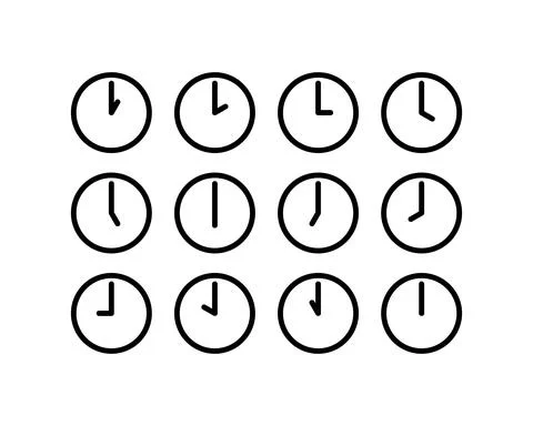 Time and clock vector linear icons set. Time management. Timer, speed, alarm, イラスト素材