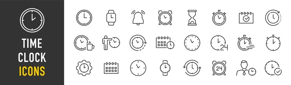 Time and Clock web icons in line style. Calendar, timer, time, stopwatch, c.. Stock Illustration