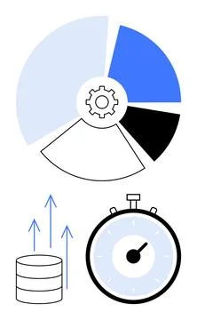 Time and Data Optimization Illustrated with Pie Chart, Stopwatch, and Datab.. Ilustración de archivo