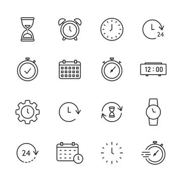 Time and date line icon set with editable stroke. Outline collection. Stockillustratie