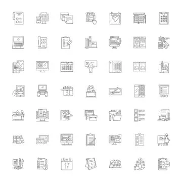 Time and date linear icons, signs, symbols vector line illustration set Stock Illustration