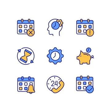 Time and date pixel perfect RGB color icons set Stock Illustration