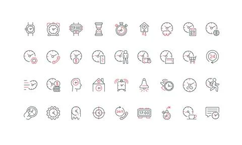 Time and digital clock for time management, deadline control, efficiency line Illustrazione stock