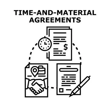 Time and material agreement contract business document Stock Illustration