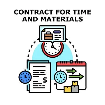 Time and materials contract document managing project budget Illustrazione stock