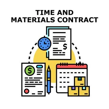 Time and materials contract document signing calculation Stock Illustration