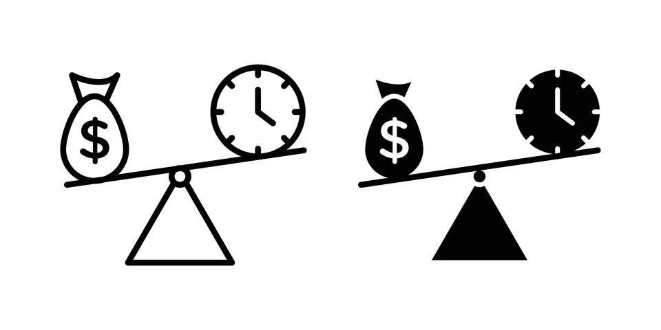 Time and money compare scale icon set modern line and solid style collection. Stockillustratie