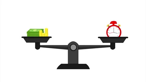 Time and Money on a Scale Balance Cartoon Stock Footage 266756127