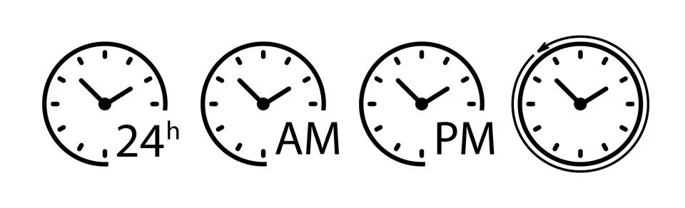 Time and round clock icon set, circle arrow icon - Vector Ilustración de archivo