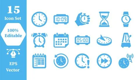 Time and scheduling vector icon collection with calendar schedule hourglass Stock Illustration