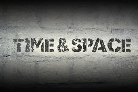 Time and space gr time and space stencil print on the grunge white brick w... 写真素材