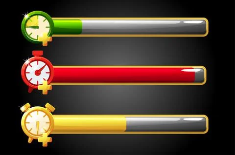 Time bar bonus, clock line icons for game. Stock Illustration