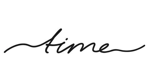 Time, black hand drawn one continuous line word. Single outline. Vector Stock Illustration