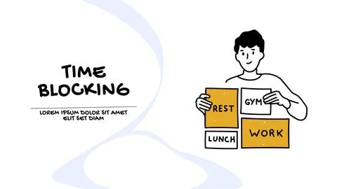 Time blocking concept. Vector of a man staying organized planning his day w.. Stock Illustration