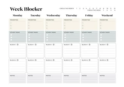 Time Blocking Planner, Time Boxing, Time Management, Printable Planner Stock Illustration