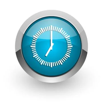 Time blue silver metallic chrome border web and mobile phone icon on white ba Illustrazione stock
