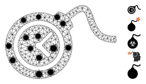 Time Bomb Wireframe Mesh Pictogram with Flu Nodes Stock Illustration