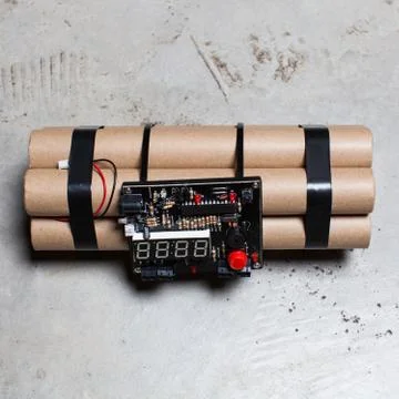 Time bomb with a working electronic clockwork Stock Photos