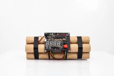 Time bomb with a working electronic clockwork isolated on white background Stock Photos