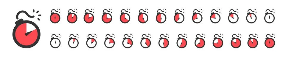 Time bomd icon set. Bomb stopwatch illustration. Timer ticking sign in vect.. Stock Illustration