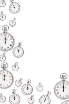 Time border with silver stopwatch isolated on white Stock Illustration
