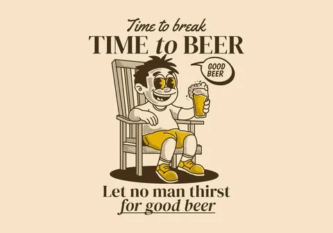Time to break time to beer, vintage illustration of a man sit on the chair .. Stock Illustration