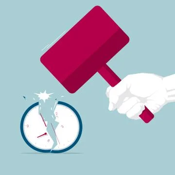 Time is broken. Isolated on blue background. Stock Illustration