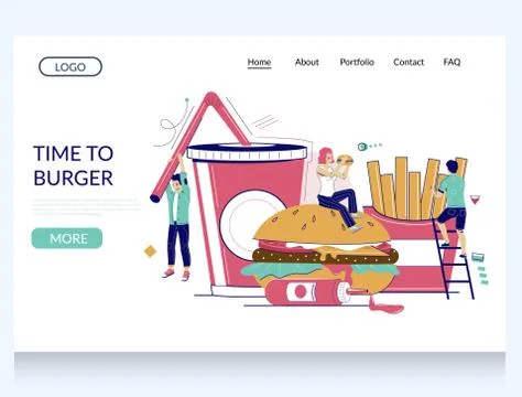 Time to burger vector website landing page design template Stock Illustration