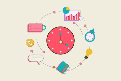 Time business management concept. Control web infographics and workforce digital Stock Illustration