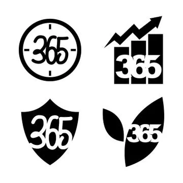 Time business shield leaf 365 infinity logo icon black Stock Illustration