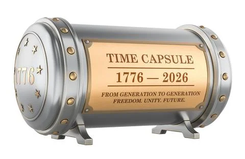 Time capsule with 1776-2026 commemorative plaque, concept of American herit.. Stock Illustration
