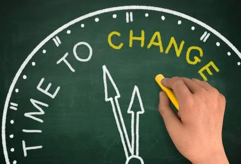 Time to change clock chalkboard write concept illustration Stock Illustration