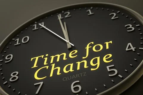Time for change modern black clock style 3d illustration Stock Illustration