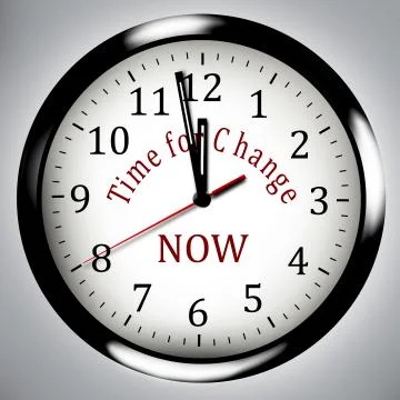 Time for Change now clock isolated background Stock Illustration