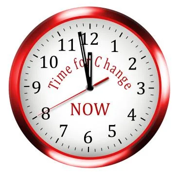 Time for Change now clock isolated background Stock Illustration