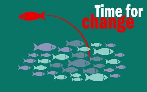 Time for change success concept with small fishes group Ilustración de archivo