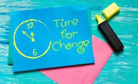 Time for change white-painted clock inspirational quotes lettering for postca Stock Photos