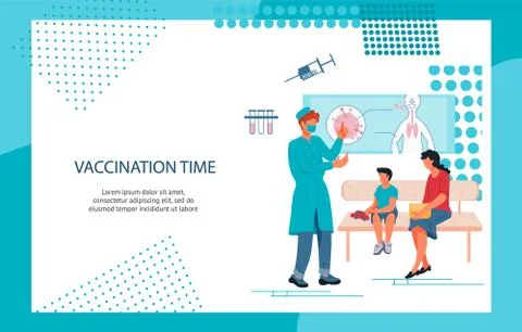 Time to children vaccination and immunization banner or landing page template Stock Illustration