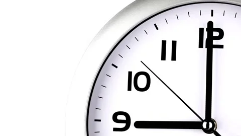 Time clock closeup background macro watch minute deadline white alarm hour Stock Footage 336444845