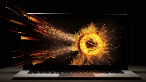 Time clock exploding on lapttop motion background 库存影片 238035815