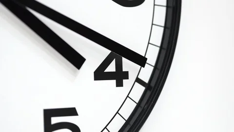 The Time On The Clock Four With The Black Arrow Running. Timelapse. Stock Footage 106080505