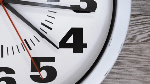 The Time On The Clock Four. Clock With The Red Arrow Running In The Background O Video stock 107547718