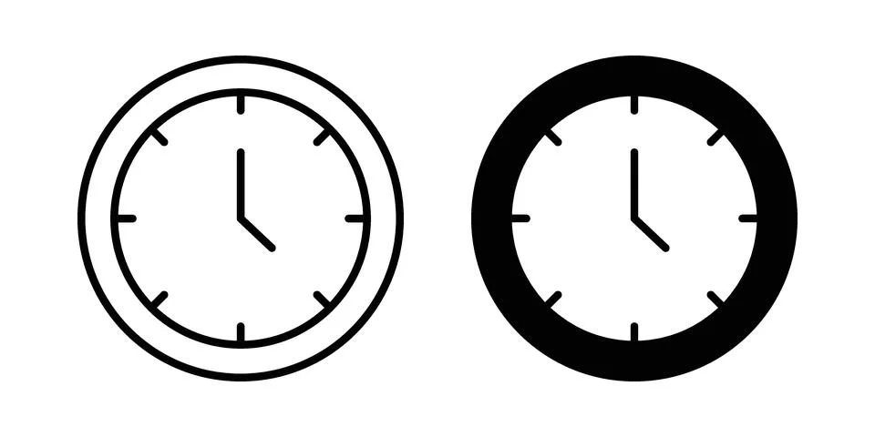 Time clock icon. Outline, flat icons Illustrazione stock