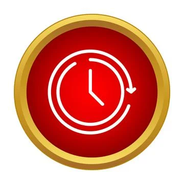 Time clock icon with red background and gold border Illustrazione stock