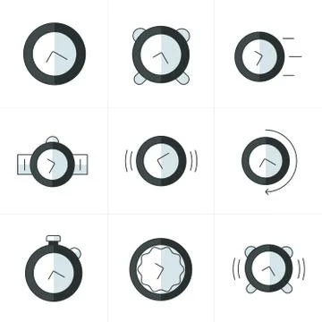 Time Clock Icons Set black and white Illustrazione stock