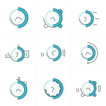 Time Clock Icons Set blue color Stock Illustration