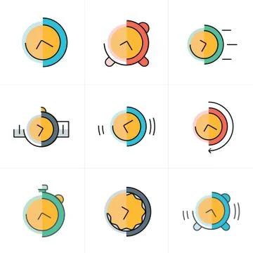 Time Clock Icons Set design flat Stock Illustration