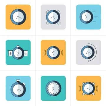 Time Clock Icons Set, flat 4 color style Stock Illustration