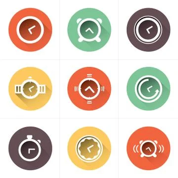 Time Clock Icons Set flat 4 color Stock Illustration